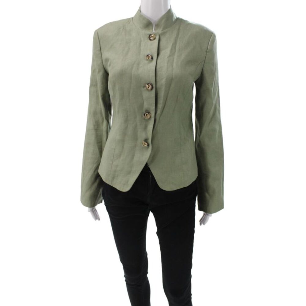 Hill House Women Basic Jacket Green Linen Button Long Sleeve Size S